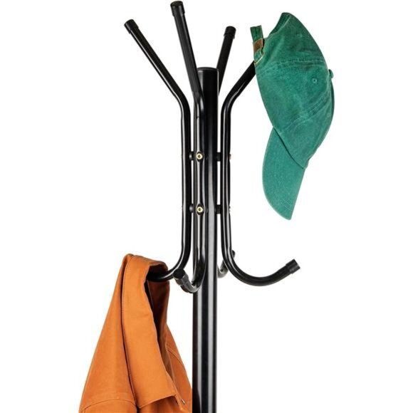 Alloy Collection, Coat Rack with 11 Hooks, Metal, 18"L x 18"W x 68.5"H, Black - Picture 4 of 4